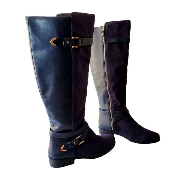 JustFab Shoes - JustFab Hollie Women Blue Over Knee Flat Boot Faux Leather Suede Shoe Size 9 NEW